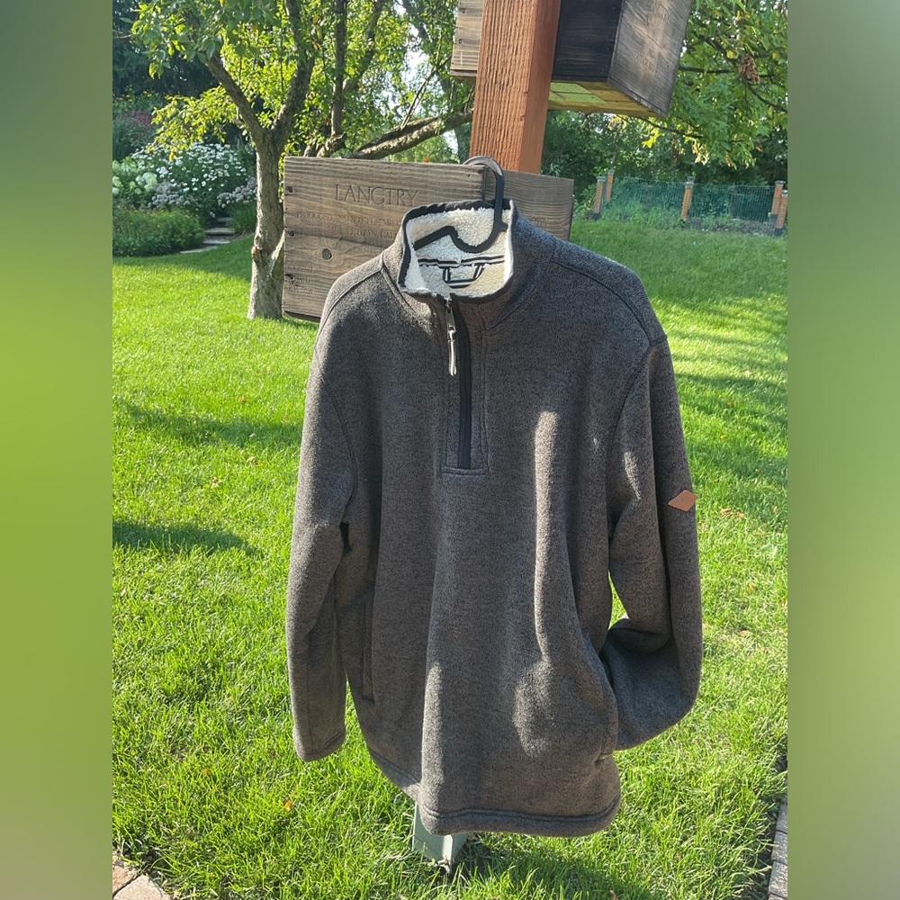 ORVIS Men’s 1/4 Zip Sherpa-Lined Pullover Sweater w Pockets Gray